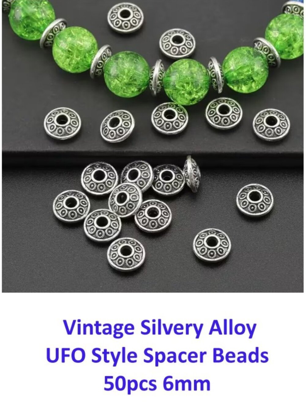 Vintage Silvery Alloy UFO Style Spacer Beads  50pcs 6mm